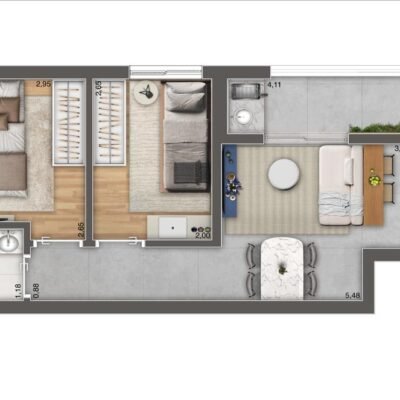 2 Dorms • 40 m² - Com Terraço Gourmet