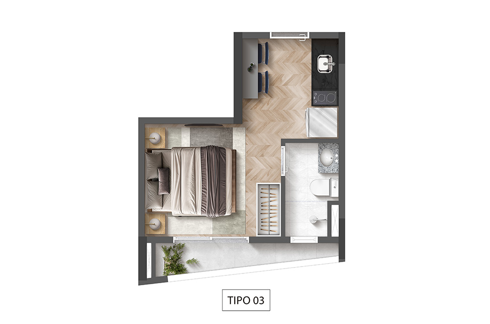 Planta ilustrada | Studio | 18m² | Final 3