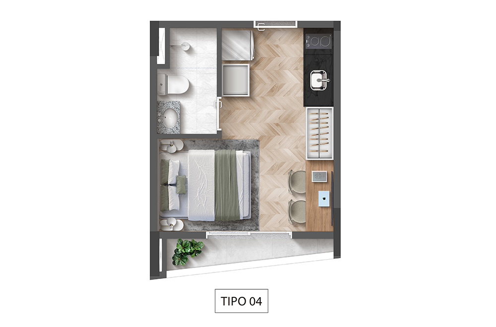 Planta ilustrada | Studio | 17,11m² | Final 4
