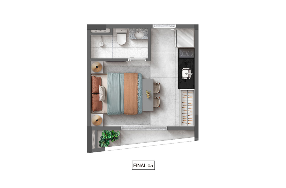 Planta ilustrada | Studio | 17,39m² | Final 5