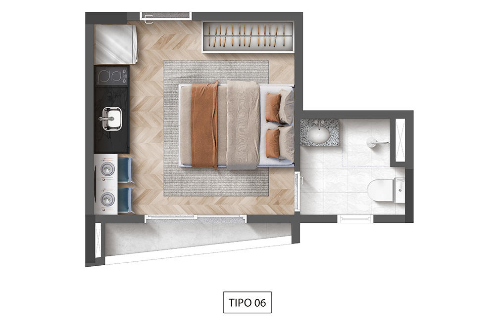 Planta ilustrada | Studio | 17,81m² | Final 6