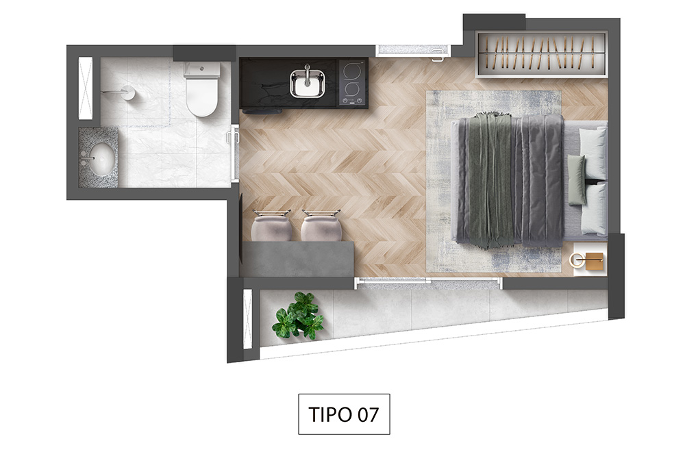 Planta ilustrada | Studio | 18,32m² | Final 7