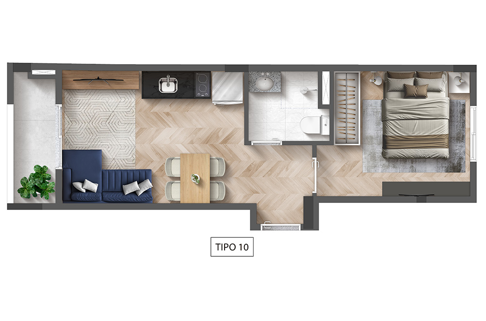 Planta ilustrada | 1 dorm | 31m² | Final 10