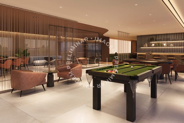 Perspectiva artística do salão de jogos